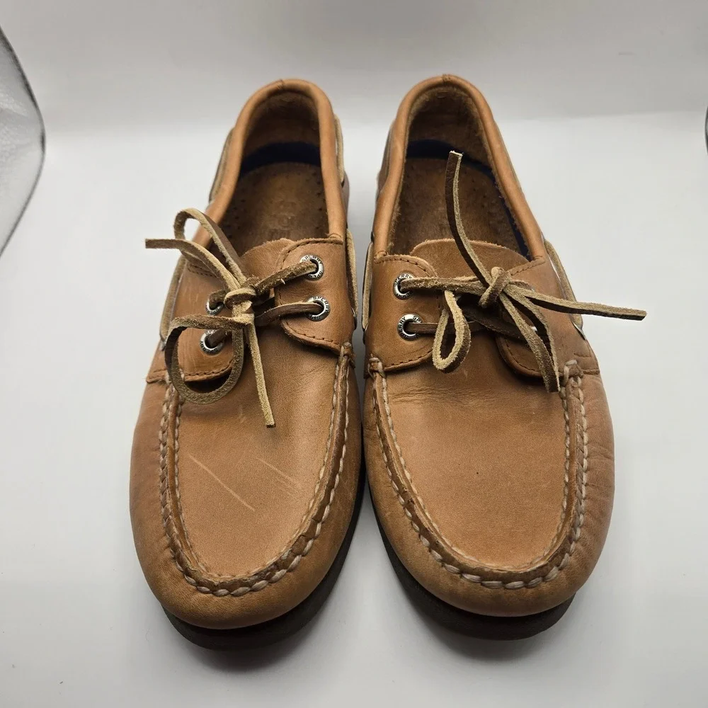 Sperry Boat Shoes Mens 5.5 Authentic Original Tan Leather EUC Nautical Preppy